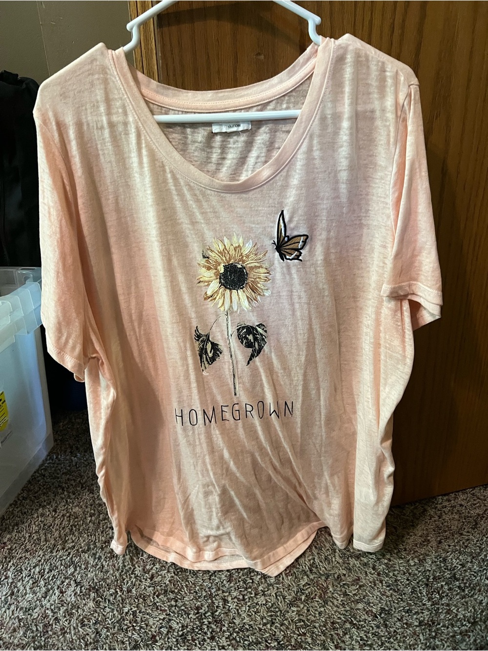 Maurices Peach Sunflower Graphic Short Sleeve Tee with Butterfly